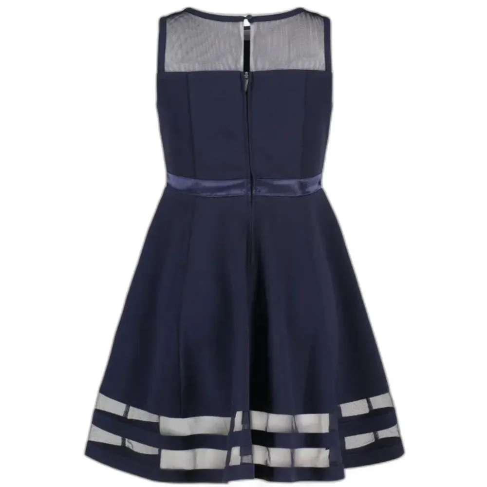 NWT Calvin Klein Navy Illusion Mesh Ribbon Bow Key Hole Back Button Detail 12 - Picture 2 of 2